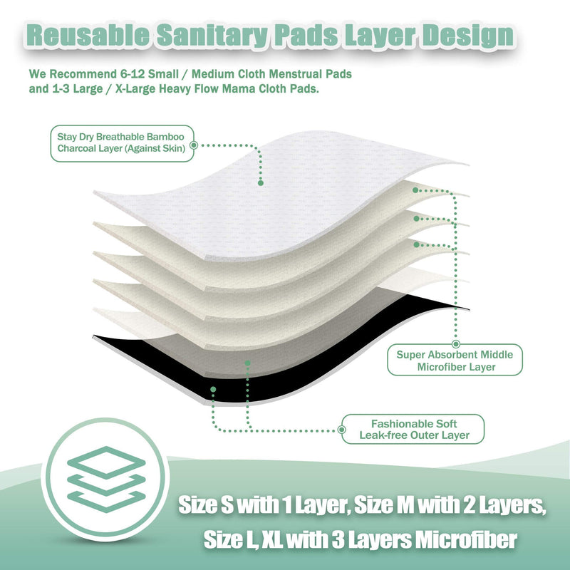 [Australia] - wegreeco Reusable Menstrual Pads - Reusable Sanitary Pads | Reusable Panty Liners | Soft Cloth Menstrual Pads - 6 Pack with 1 Cloth Mini Wet Bag (X-Large, Black) X-Large (Pack of 6) 