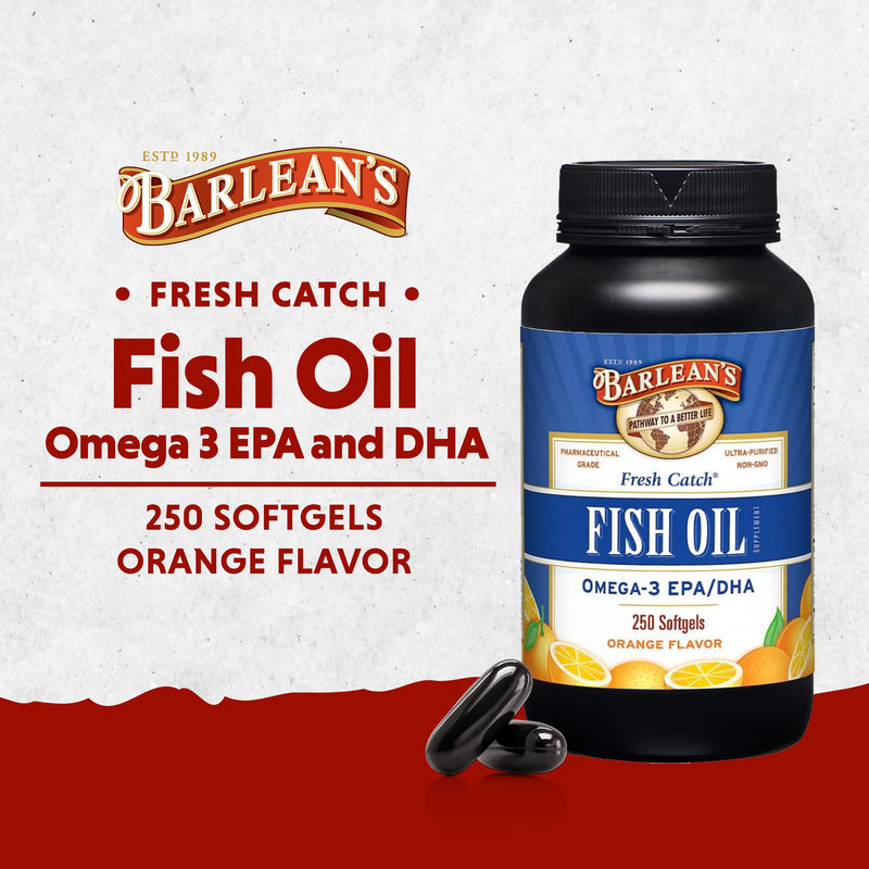 [Australia] - Barlean's Omega 3 Fish Oil Supplements, 600mg Fish Oil Pills with EPA & DHA, Softgels for Joint, Brain, & Heart Health, Orange Flavored, 250 Count Orange Flavor - 250 Softgels 