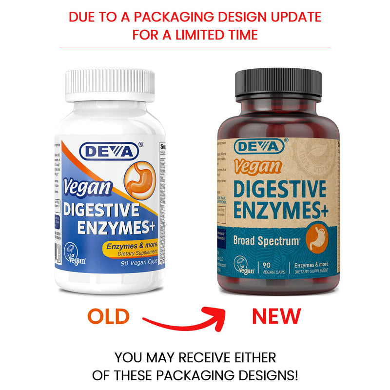 DEVA Vegan Vitamins Digestive Enzymes Plus Supplement - A Unique Blend of Enzymes & Herbs - 90 Capsules, 1-Pack 90 Count (Pack of 1)