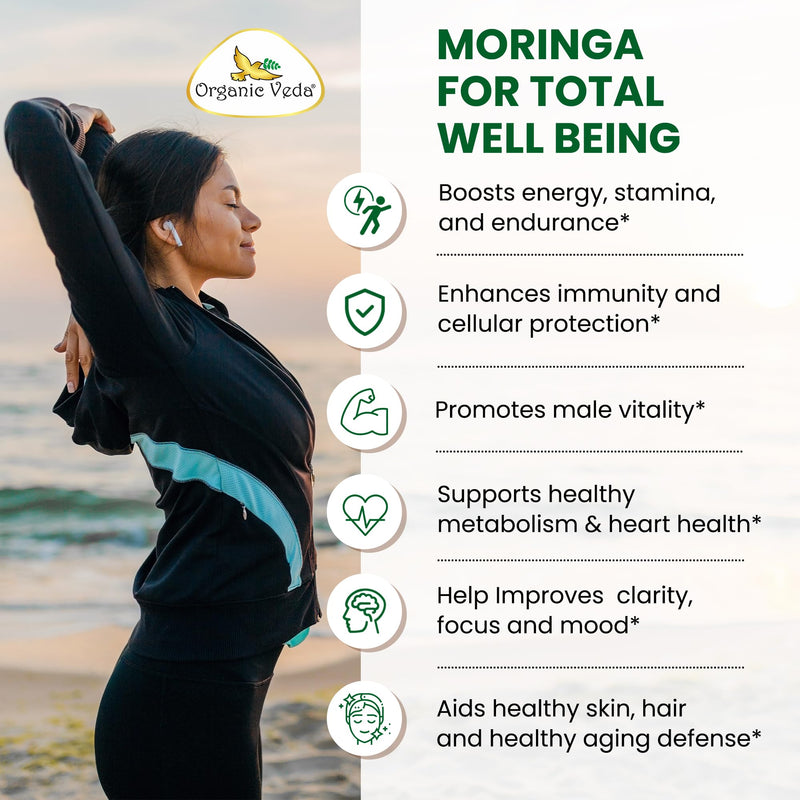 Organic Veda Moringa Seeds Capsules - Omega 3, 6, 9, Powerful Antioxidants, Vitamins, Amino Protein Rich Organic Moringa Seed Powder for Energy, Cleanse & Vitality - 120 Vegan Capsules