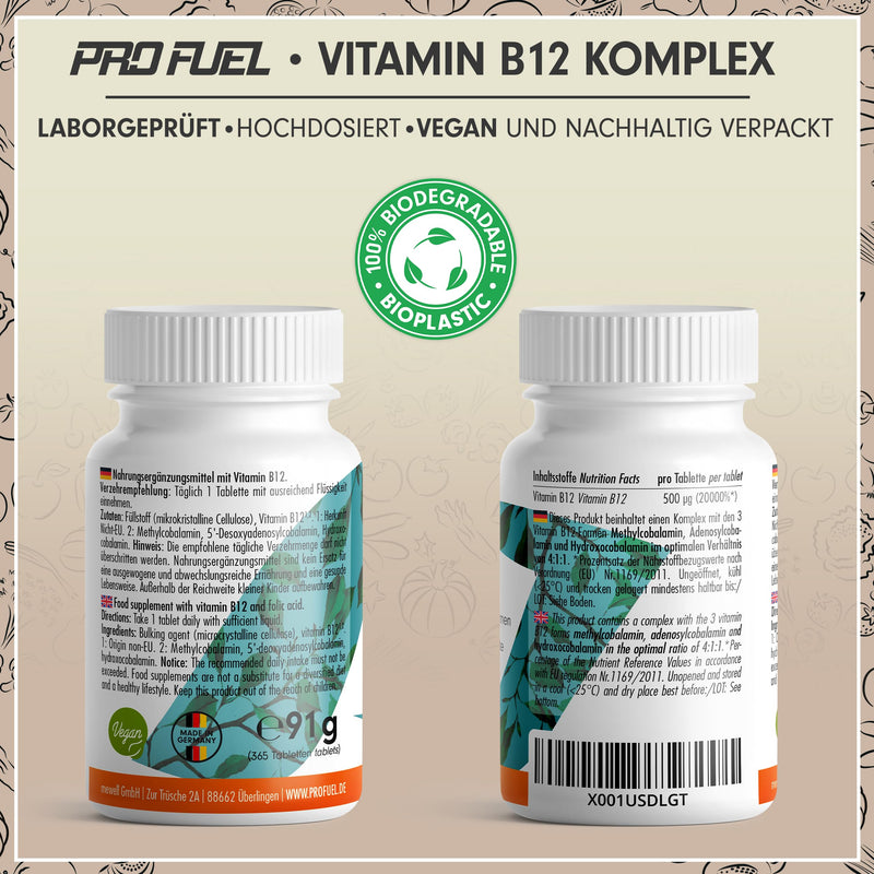 [Australia] - Vitamin B12 complex - 365 tablets - 500 µg Vit B12 high dose with methylcobalamin, adenosylcobalamin & hydroxocobalamin B12 in a ratio of 4:1:1 - without unwanted additives - 100% vegan 1x 365 tablets 