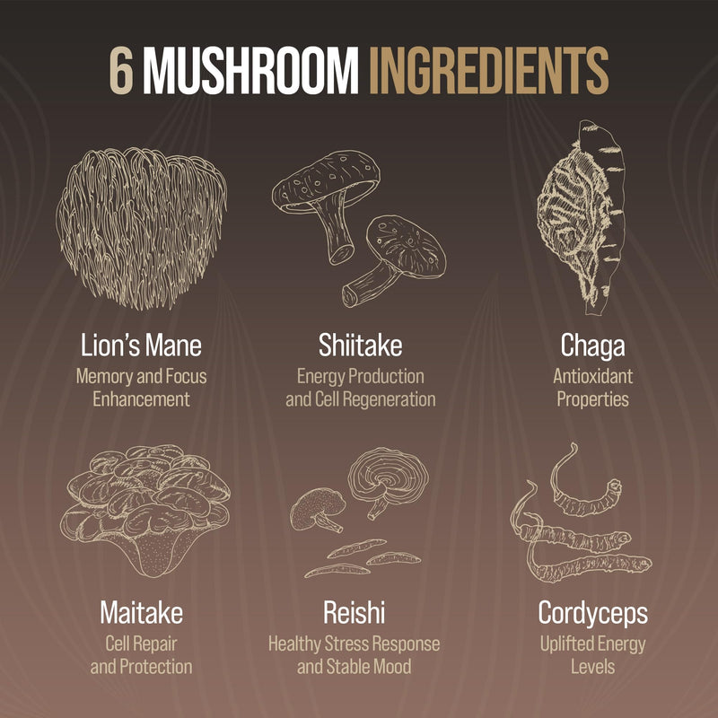 Essential Mushroom Formula | Focus, Cognitive Support, Immunity, Rest | Lion's Mane, Maitake, Reishi, Shiitake, Chaga & Cordyceps Blend | UK Certified Complex | NO Nasties | Vegan | SPIRIT VITALE