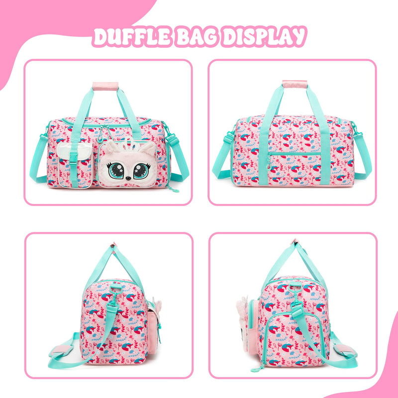 Kids Duffle Bag Girls Travel Bags for Kids Soft Plush Dance Bag Overnight Bags for Girls with Shoe Compartment Christmas Birthday Gifts for Kid Pink Princess Fox