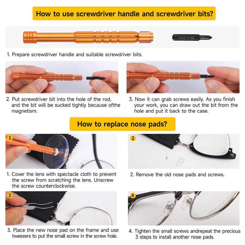 [Australia] - Upgraded All-in-One Magnetic Eyeglass Repair kit with Magnifying Glass, Repair Tool Kit with 12 interchangeable Screwdriver Bits, Nose Pads, Screws and Tweezer for Eyeglass, Sunglass, Watch, Laptop 