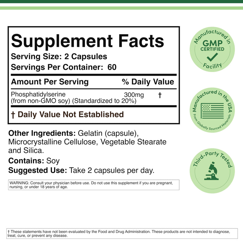 [Australia] - PhosphatidylSerine Supplement 300mg Per Serving, 120 Capsules (Phosphatidyl Serine Complex) by Double Wood 
