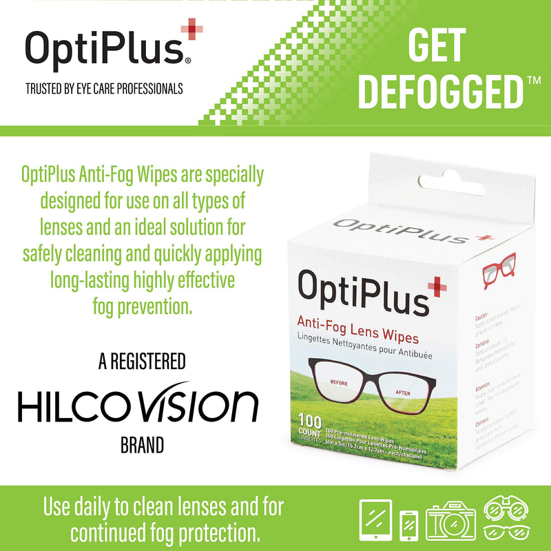 [Australia] - OptiPlus Anti Fog Pre-Moistened Cleaning Wipes for Glasses, Screens, Lenses - Quick-Dry, Scratch-Free, 100 Count 