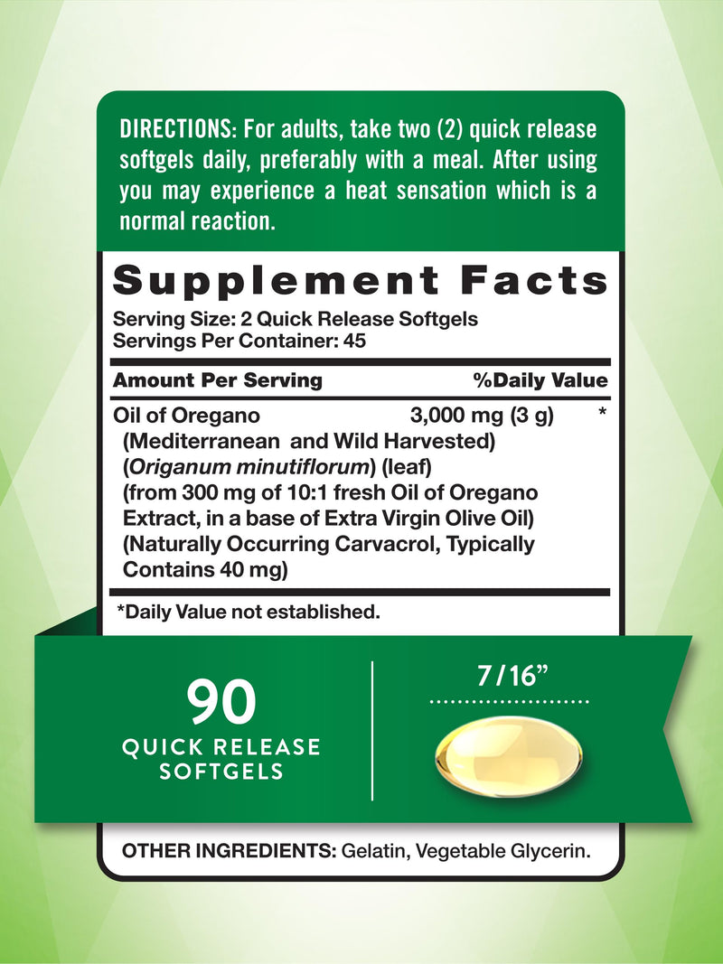 [Australia] - Oregano Oil Softgels | 3000mg | 90 Pills | Contains Carvacrol | Non-GMO, Gluten Free | By Nature's Truth 90 Count (Pack of 1) 