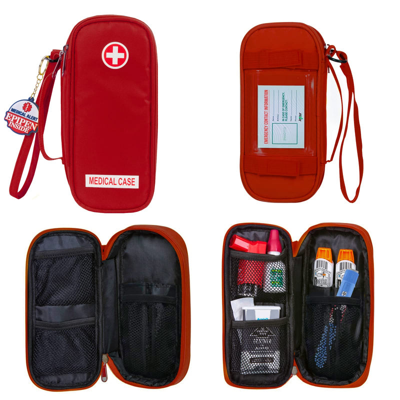 [Australia] - EpiPen Medical Carrying Case Insulated, Travel Medication Organizer Bag Emergency Medical Pouch, Fits 2 EpiPens, Asthma Inhaler, Anti-Histamine, Auvi-Q, Allergy Medicine Essentials, Red 