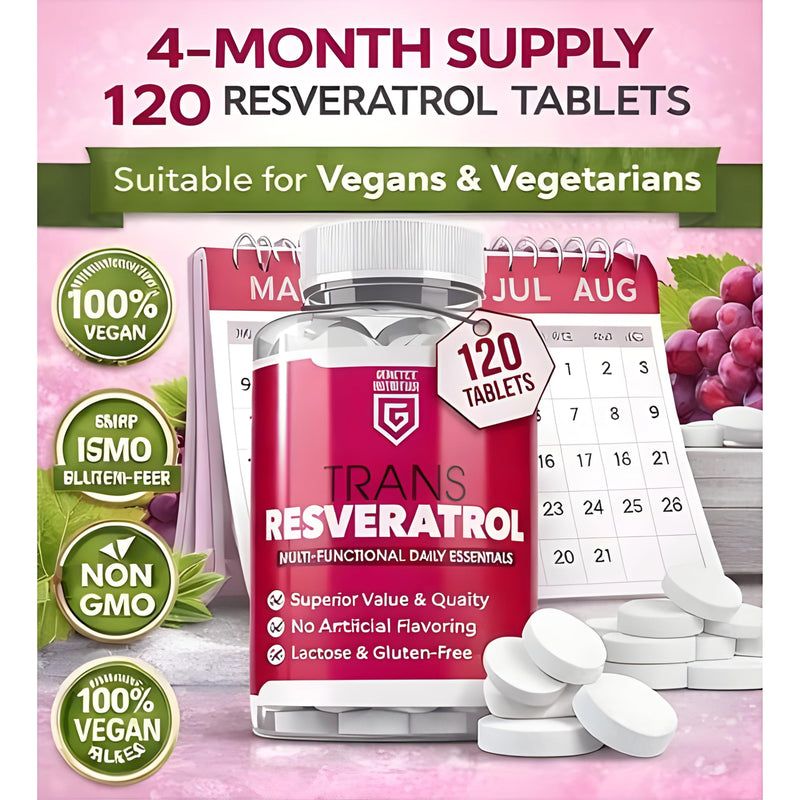 Trans Resveratrol Supplement – 120 Tablets – Powerful Antioxidant, Multi-Functional Daily Essential for Men & Women – Supports Overall Well-Being – Made in the UK