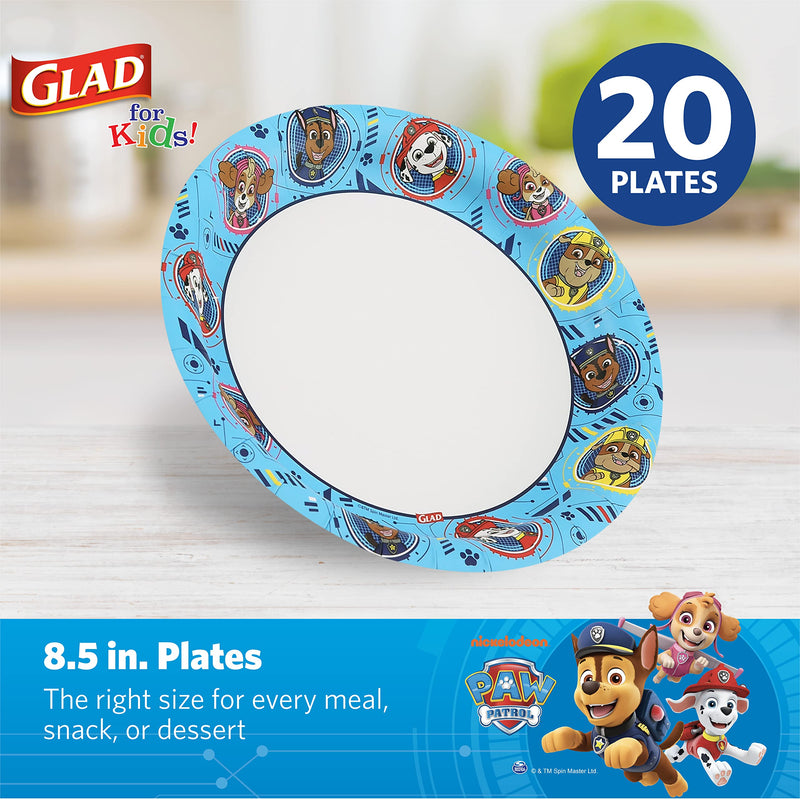 [Australia] - Glad for Kids Paw Patrol Paper Plates, 20 Count, 8.5 Inches | Disposable Paw Patrol Plates for Kids | Heavy Duty Disposable Soak Proof Microwavable Paper Plates for All Occasions Blue 8.5 Inch - 20 Count 