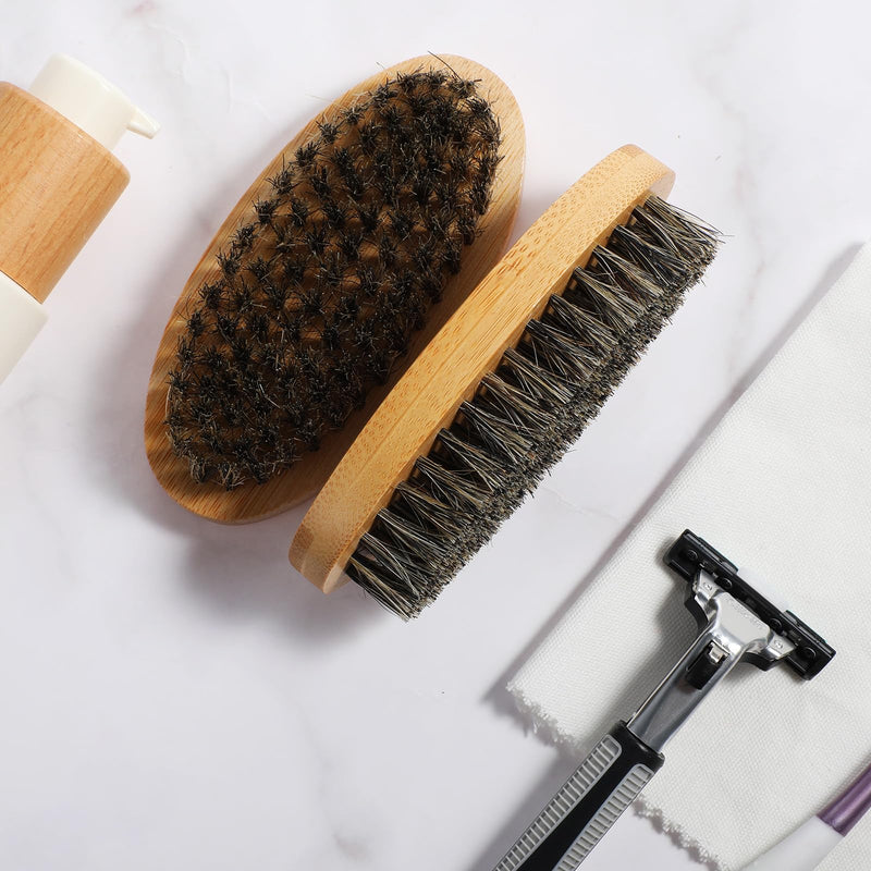 [Australia] - Pack of 2 Small Beard Brush Men Soft Beard Brush Made of Boar Bristles Mini Travel Beard Brush with Wooden Handle Pockets Beard Straightener Brush Beard Comb Men for Daily Beard Care 