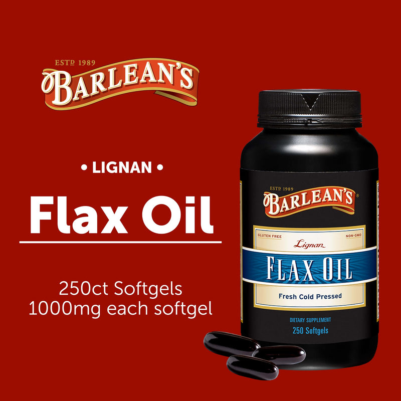 Barlean's Lignan Flaxseed Oil Softgels, Cold-Pressed Flax Seed Supplement with 1,550 mg ALA Omega-3 Fatty Acids for Joint & Heart Health, 1000mg, 250 ct | Cold-pressed flax seed oil, High-lignan ALA omega 3-6-9, Non-GMO, Gluten-free, 250-count value si...