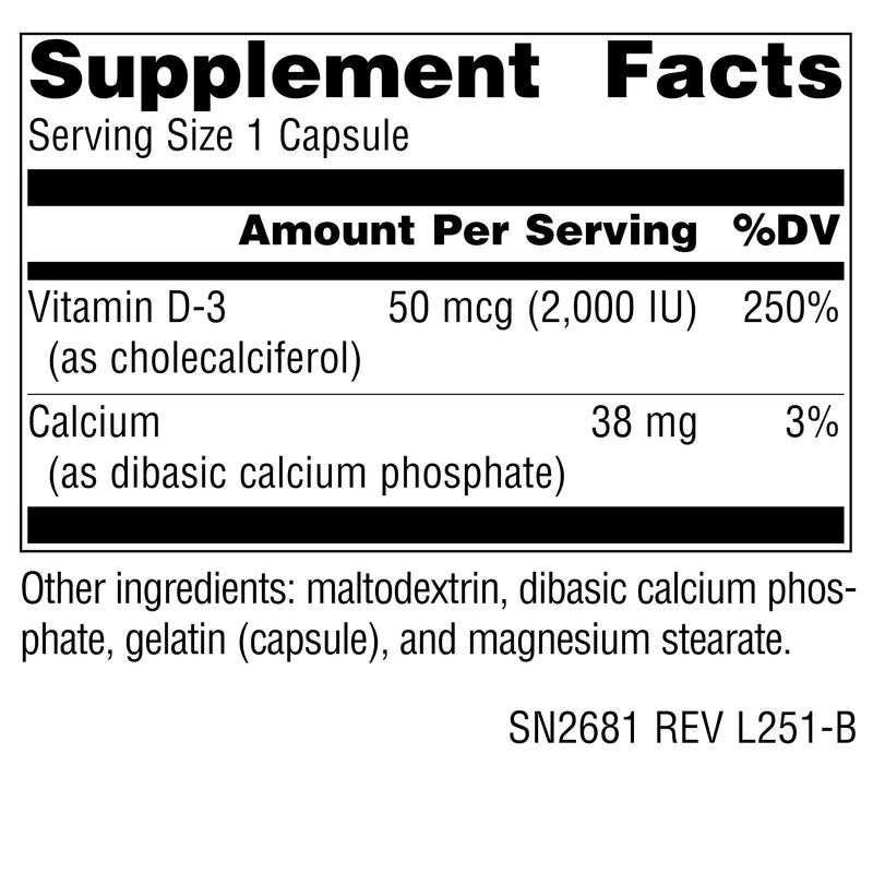Source Naturals, Vitamin D-3-50mcg (2000 IU) - 400 Capsules | Bioactive Form for Bone & Immune Health 400 Count (Pack of 1)