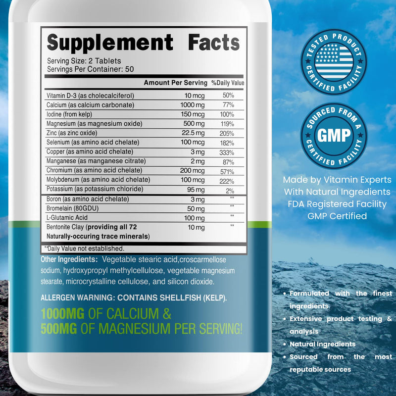 Grow Vitamin Trace Minerals Enhanced Complex, 100 Tablets | Complete with 70+ Nutrient-Dense Health Mineral, 100% Natural Ingredients