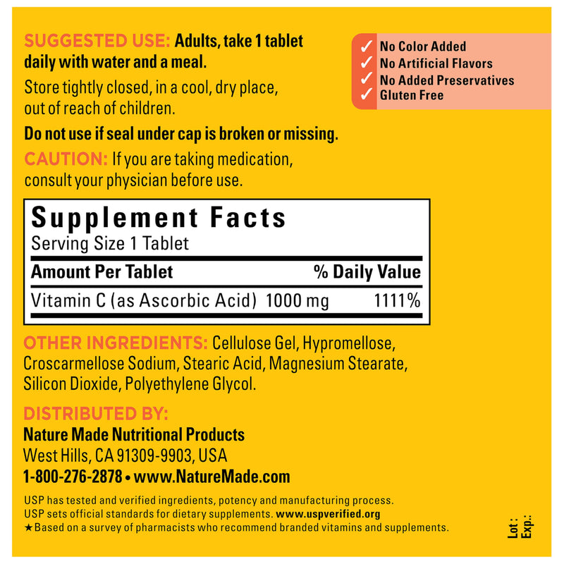 Nature Made Extra Strength Vitamin C 1000 mg Tablets, 300 Count | Adult Vitamin C Tablets for Immune Support and Antioxidant Support, 300 Day Supply 300 Count (Pack of 1)
