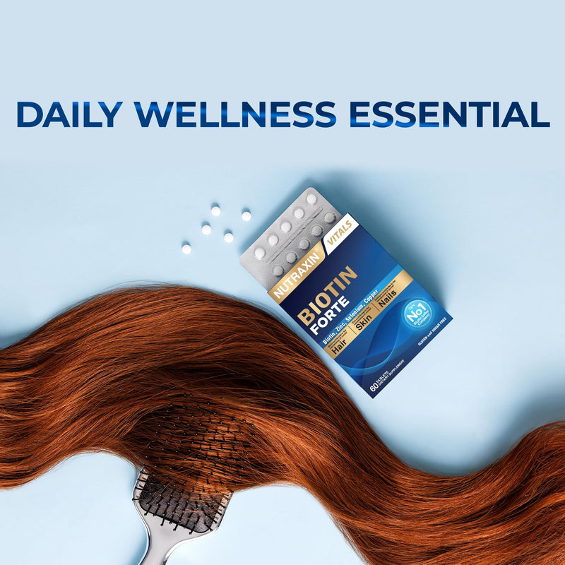 Nutraxin Biotin Forte for Stronger Hair, Radiant Skin & Nail Growth - 60 Tablets with Biotin 5000mcg Selenium, Zinc and Copper - Sugar & Gluten-Free - Suitable for Vegans, 2 Months Supply 60 count (Pack of 1)