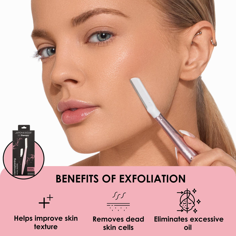 [Australia] - JAPONESQUE - SKINTherapy Dermaplaning Facial Razors - Two Blade Sizes with Interchangeable Handle, Eyebrow Razor, Ultra Sharp Japanese Blades, For Hair Removal, Multipurpose Exfoliating 