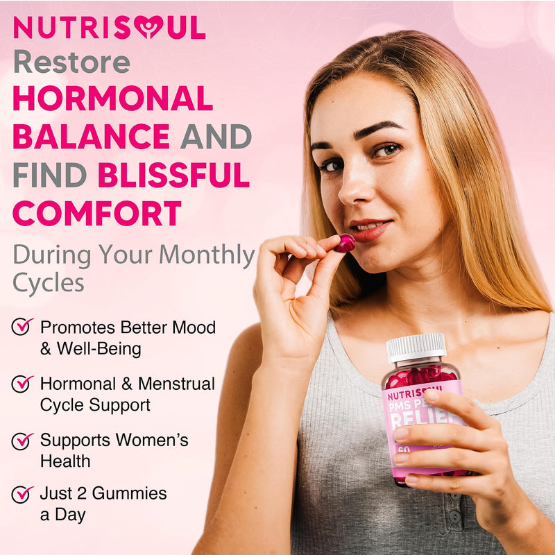 PMS Relief Gummies | Health Supplement for Women | 2000mg Magnesium with Vitamins B6, E, D3 & Dong Quai | Hormone Balance for Women | 60 Non-GMO, Vegan, Gluten Free with Chasteberry Extract