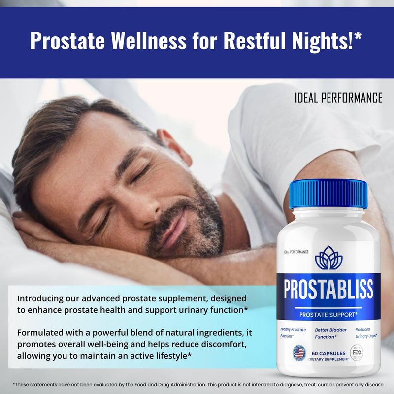 ProstaBliss Prostate Capsules - Official ProstaBliss Supplement Pills - Maximum Strength, All Natural Formula Support Prostate Health, Prosta Bliss Health Pastillas Reviews (60 Capsules)