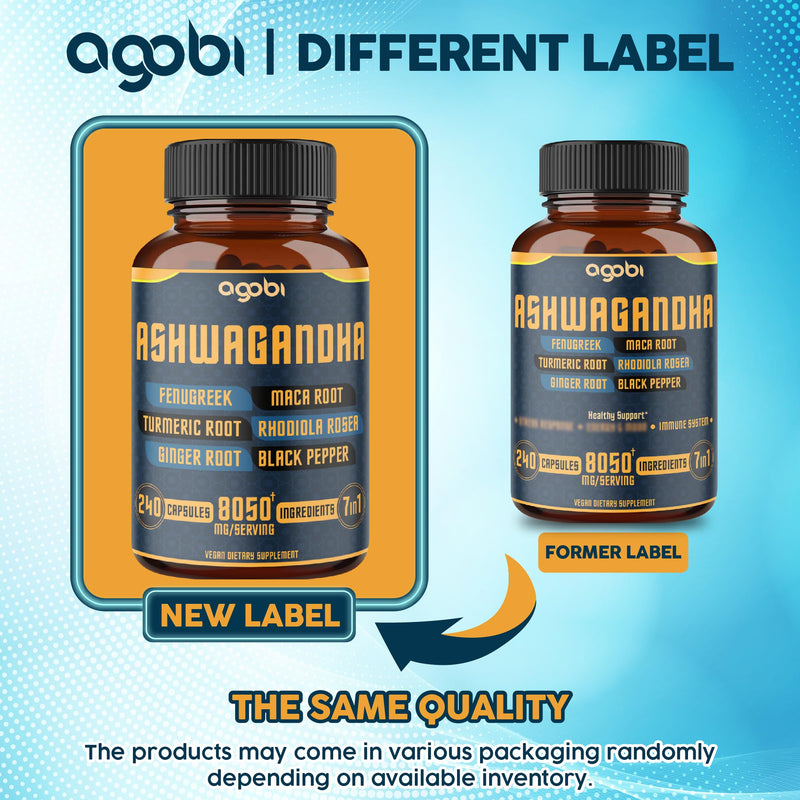 [Australia] - 240 Capsules - 8 Month Supply - 7in1 Ashwagandha 8050mg - Combined with Fenugreek, Maca, Turmeric, Rhodiola, Ginger, and Black Pepper - Mood, Strength, Spirit and Energy Support Supplement 