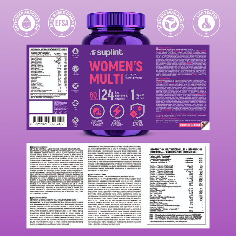 High-Potency Multivitamin Capsules for Women - Multivitamins A-Z Complex with Vitamin B6, Iron, Zinc & Vitex - 60 Capsules - All-in-One Premium Multivitamin