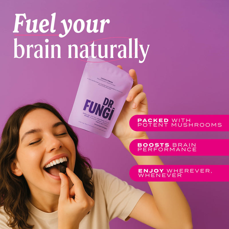 Lion's Mane & Cordyceps Mushroom Gummies - Vegan, Natural & Sugar Free with Vitamin B5 - Focus & Memory Supplement - 1 Month's Supply - 3,000mg per Serving - 30 Gummies - Blueberry Flavour