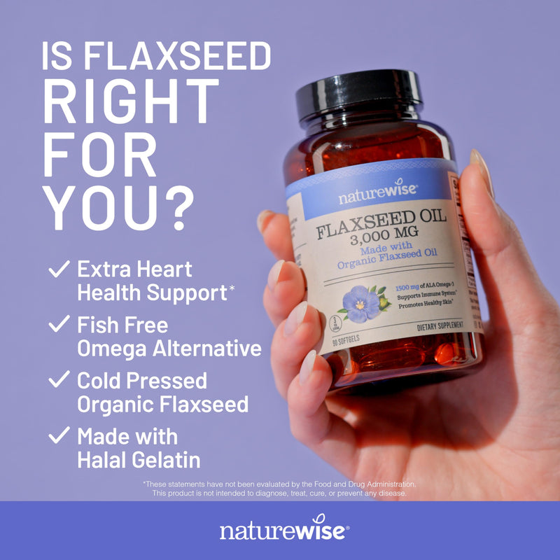 [Australia] - NatureWise Flaxseed Oil 3000 mg, Fish Free Omega 3 with 1500 mg ALA, Dietary Supplement for Immune Health Support - Organic, Cold Pressed, Non-GMO - 90 Softgels[30-Day Supply] 90 Count (Pack of 1) 