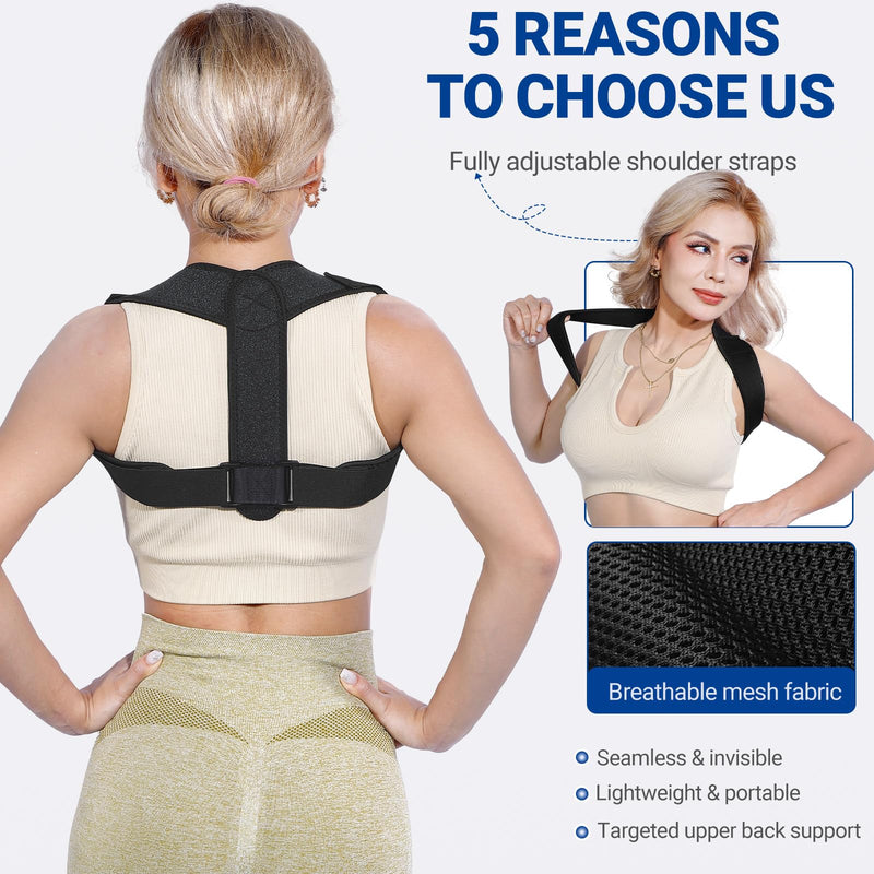 Posture Corrector for Women and Men, Adjustable Upper Back Brace, Spine Support Straightener, Neck, Shoulder, Back and Lumbar Pain Relief, Comfortable & Breathable Black 1