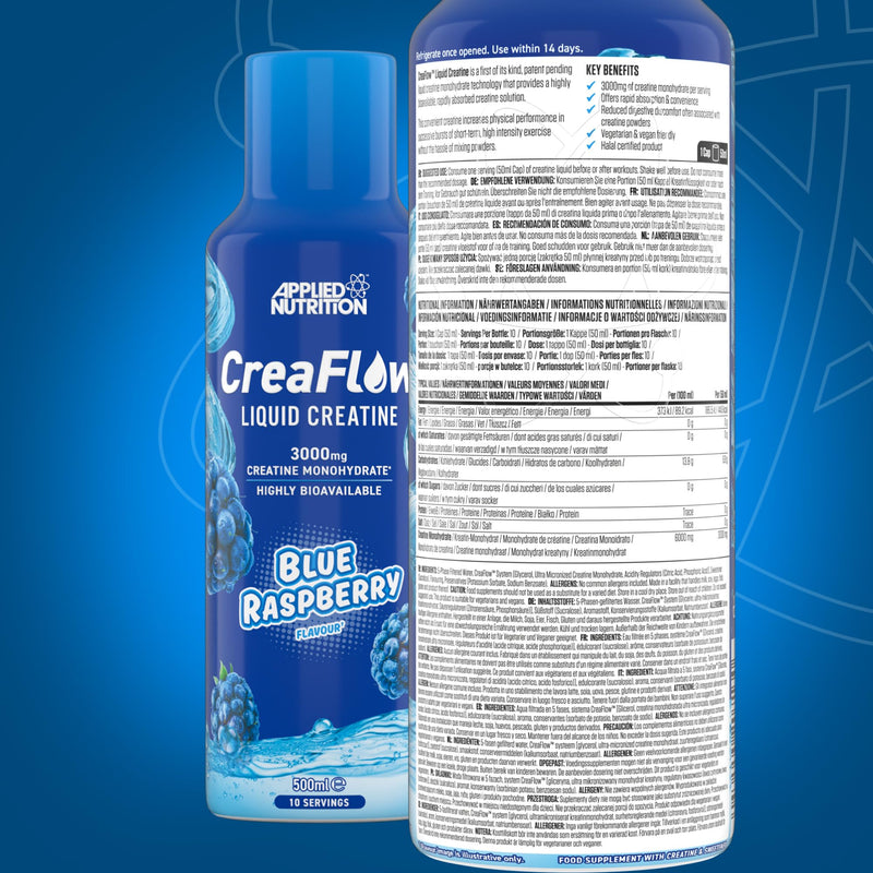 Applied Nutrition CreaFlow™ Liquid 3000mg Creatine per Serving Pre-Mixed for High Absorption & Performance Creatine Monohydrate Powder Alternative Enhanced Strength & Muscle Growth 500ml (10 Servings) Blue Raspberry 500 ml (Pack of 1)