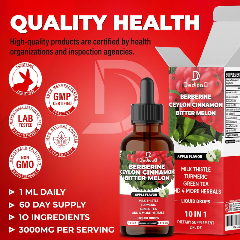 [Australia] - Berberine with Ceylon Cinnamon - Berberine Supplement Liquid Drops with Bitter Melon Extract, Turmeric, Chromium, Gymnema, Moringa, AMPK Activator for Digestion System, Immune Health Support, 2 fl oz 2 Fl Oz (Pack of 1) 