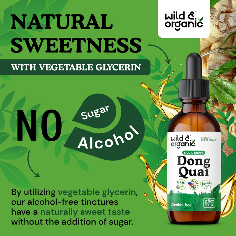 [Australia] - Wild & Organic Dong Quai Tincture 500 mg - Angelica Root Supplements for Women - Dong Quai Root Liquid Extract Drops - Angelica Sinensis Herb - No Sugar & Alcohol - 2 fl oz 2 Fl Oz (Pack of 1) 