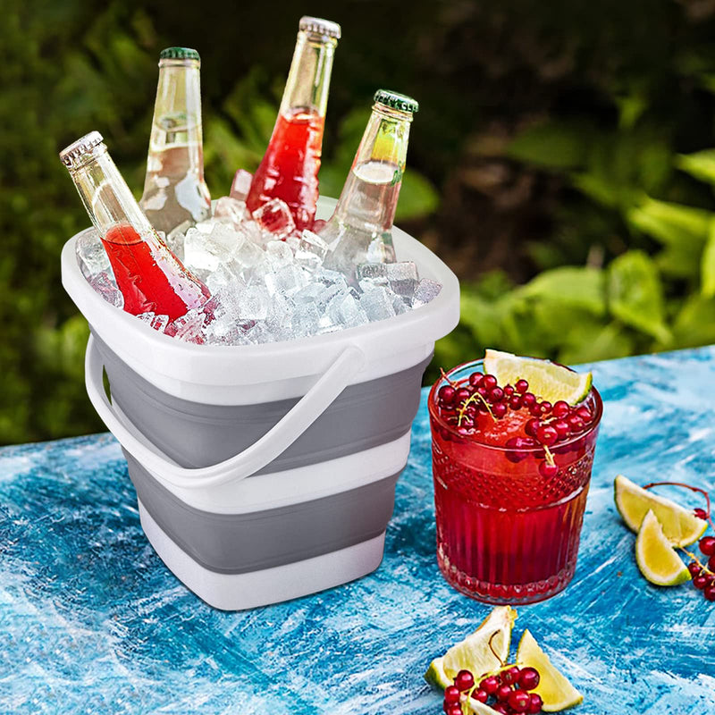 [Australia] - Collapsible Bucket, 5L 1.3Gallon Small Cleaning Mop Buckets for Household Outdoor Car Washing Tub Plastic Foldable Portable Camping Beach Sand Water Pot Pail Space Saving Square 5l-grey 
