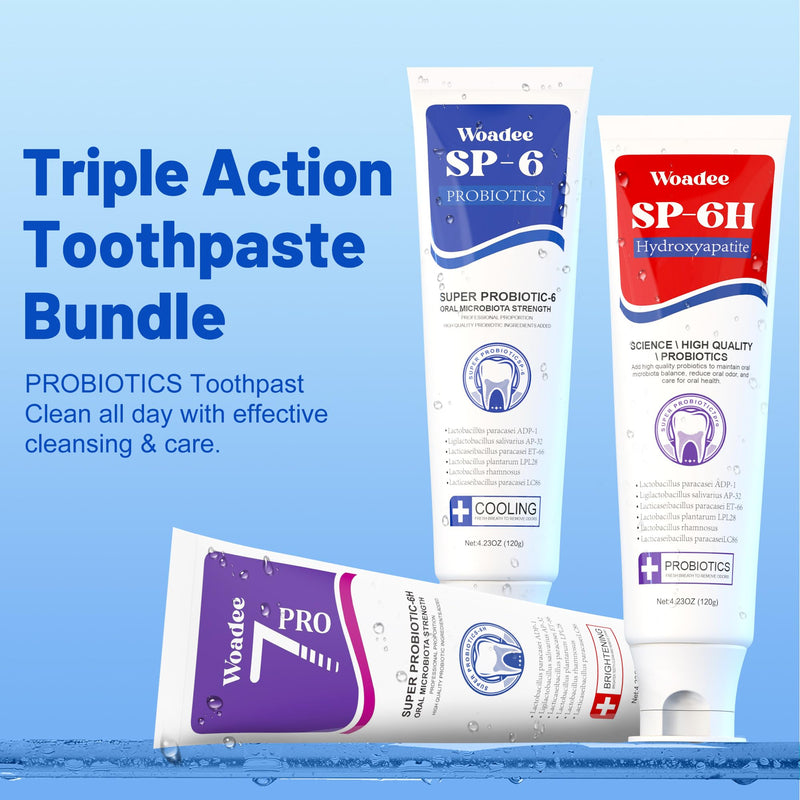[Australia] - SP-6 Toothpaste Set, 6 Probiotics for Whitening & Cooling Fresh Breath, 7- Pro Intense Whitening, Fluoride-Free, Safe for Enamel, Deep Brigthtening & Freshness (2 Tubes, Blue+Purple) D: SP-6+7Pro 4.6 Ounce (Pack of 1) 