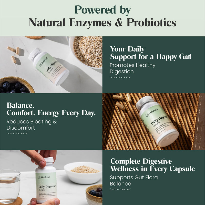 Habitual Daily Digestive Complex | Vegan Gut Health Supplement for Bloating, Indigestion & Metabolism Support | Prebiotic & Botanical Blend with Ginger, Peppermint, Fennel, Calcium, & Vitamin B6