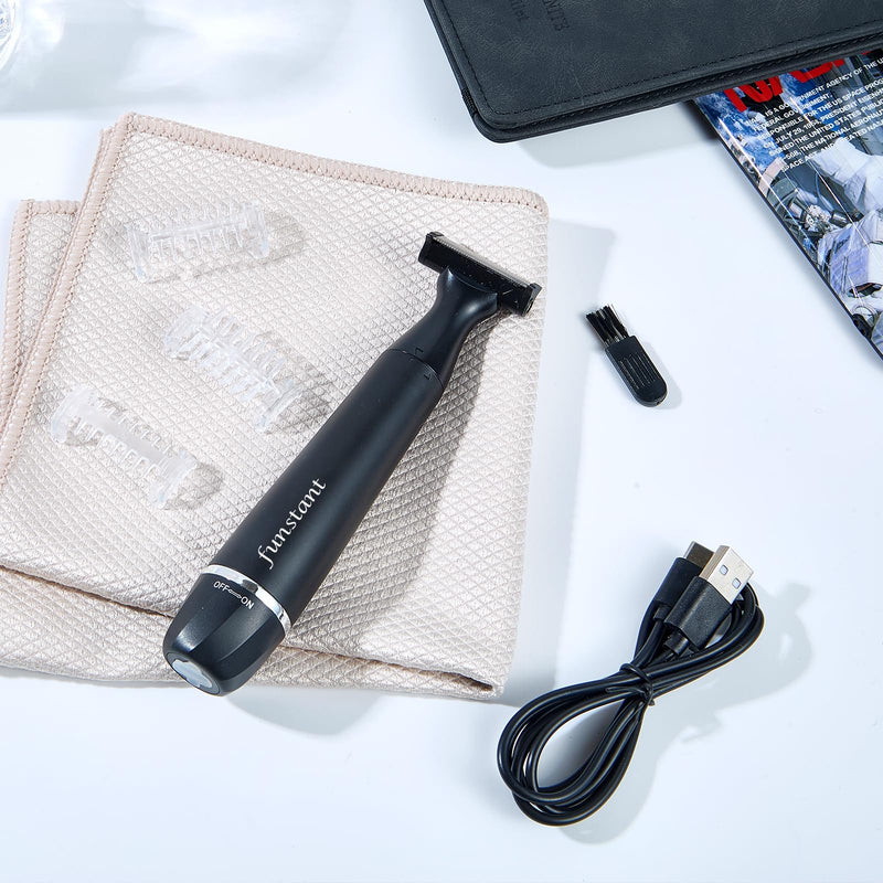 [Australia] - Body Shaver & Hair Trimmer for Men, Funstant Manscape for Body & Intimate Hair, Wet/Dry Water Resistant, Precision Electric Shaver, Bidirectional Blade, USB-C Balls Trimmer Dark Black 