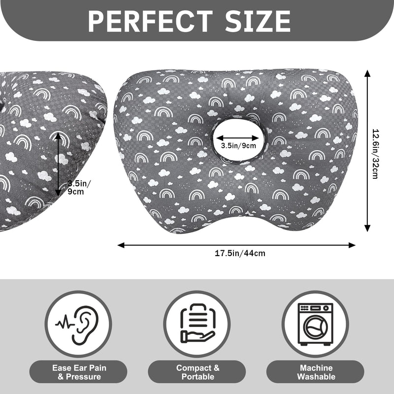[Australia] - Ear Piercing Pillow with Ear Hole for Side Sleeper Relief Ear Pain,Cotton and Polyester Ear Pillows,Washable Ear Guard Pillow Grey White 