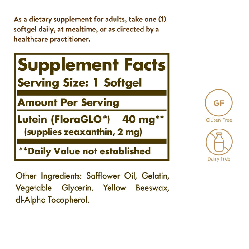 [Australia] - Solgar Lutein 40 mg, 30 Softgels - Supports Eye Health - Helps Filter Out Blue-Light - Contains FloraGLO Lutein - Gluten Free, Dairy Free - 30 Servings 