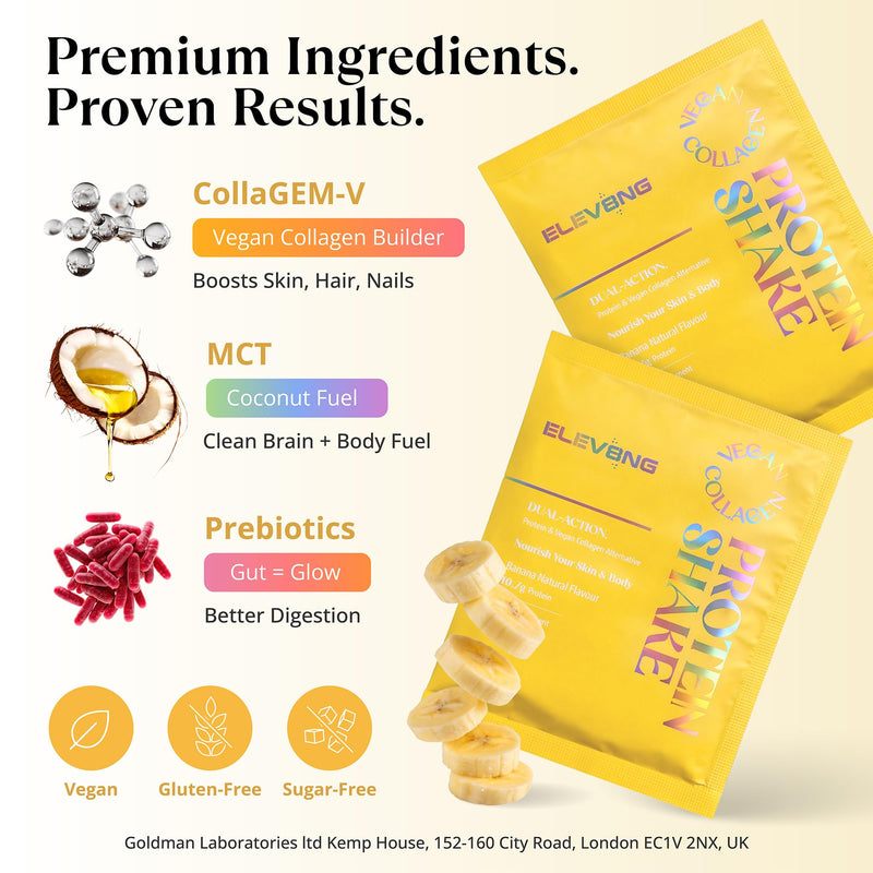 Vegan Beauty Protein Powder – Collagen Support + Gut Health – Plant-Based Protein Shake (Banana) – Caffeine-Free – Skin, Hair, Nails & Digestive Support – Daily Glow Nutrition Banana 1