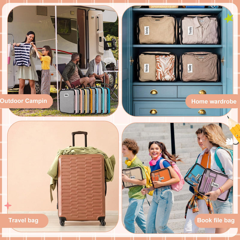 7 Pcs Packing Cubes for Travel Days of Week,Simple,Small,Multicolor Simple Small Multicolor