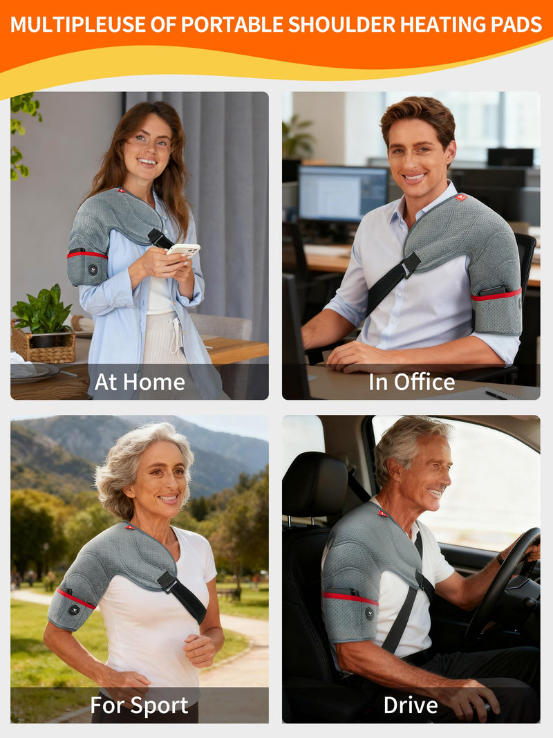 Vofuoti Portable Cordless Shoulder Heating Pad with 7.4V 10000mAh Battery | Heated Shoulder Brace with 3 Heat Settings, Rechargeable Electric Heated Shouldre Wrap Support for Men Women Gray FREE SIZE