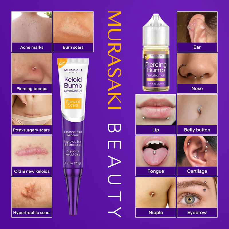 [Australia] - Piercing Keloid Bump Solution Kit | Piercing Aftercare Treatment with Piercing Bump Solution Aftercare Oil (30 mL) + Keloid Bump Removal Gel (20 g) help Softens Scar Tissue & Supports Skin Renewal 