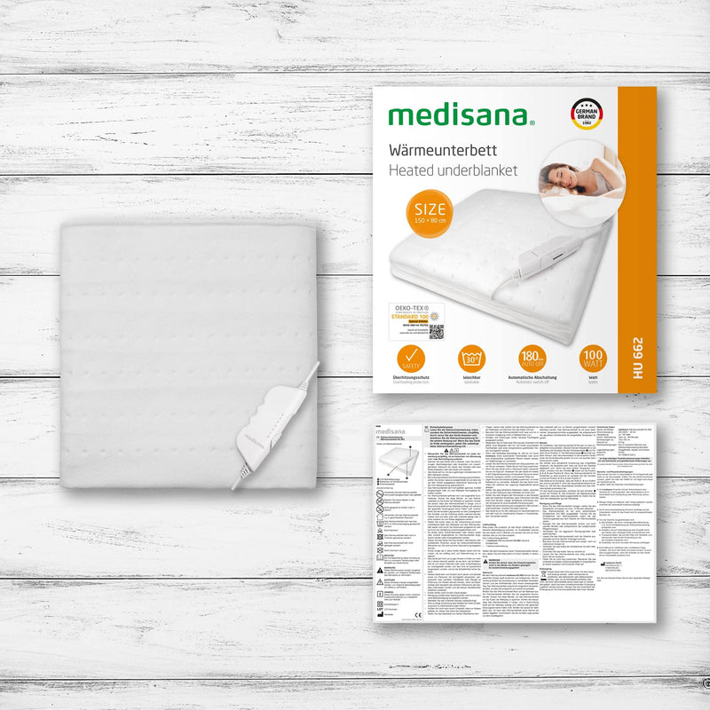 [Australia] - medisana HU 662 heated underblanket, 150 x 80 cm, automatic switch-off, overheating protection, 6 temperature levels, washable, mattress heater suitable for all standard mattresses, 6 temperature levels 