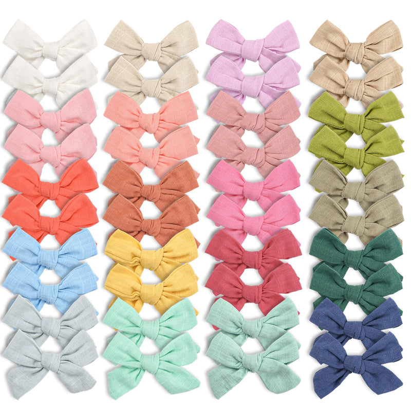 CÉLLOT 40 Pieces Girls Hair Bows Linen Fabric Bows Alligator Clips Hair Accessories for Little Girls Toddlers Kids and Teens Style-A