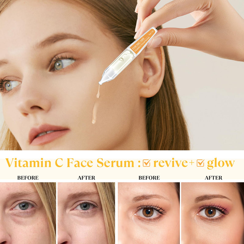 THESKCARE Vitamin C Face Serum with Hyaluronic Acid,Glutathione,Vitamin E & Niacinamide, Anti Aging Facial Serum for Wrinkles & Dark Spots,Hydrating & Glowing,30 Ampoules