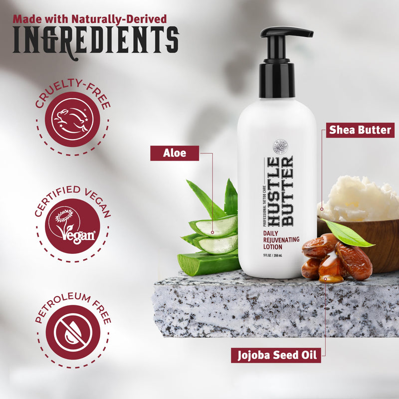 [Australia] - Hustle Butter Tattoo Aftercare - Daily Moisturizing Lotion - Naturally Derived Vegan Cruelty Free - Everyday All Over Use for Tattoos - 9 fl oz 