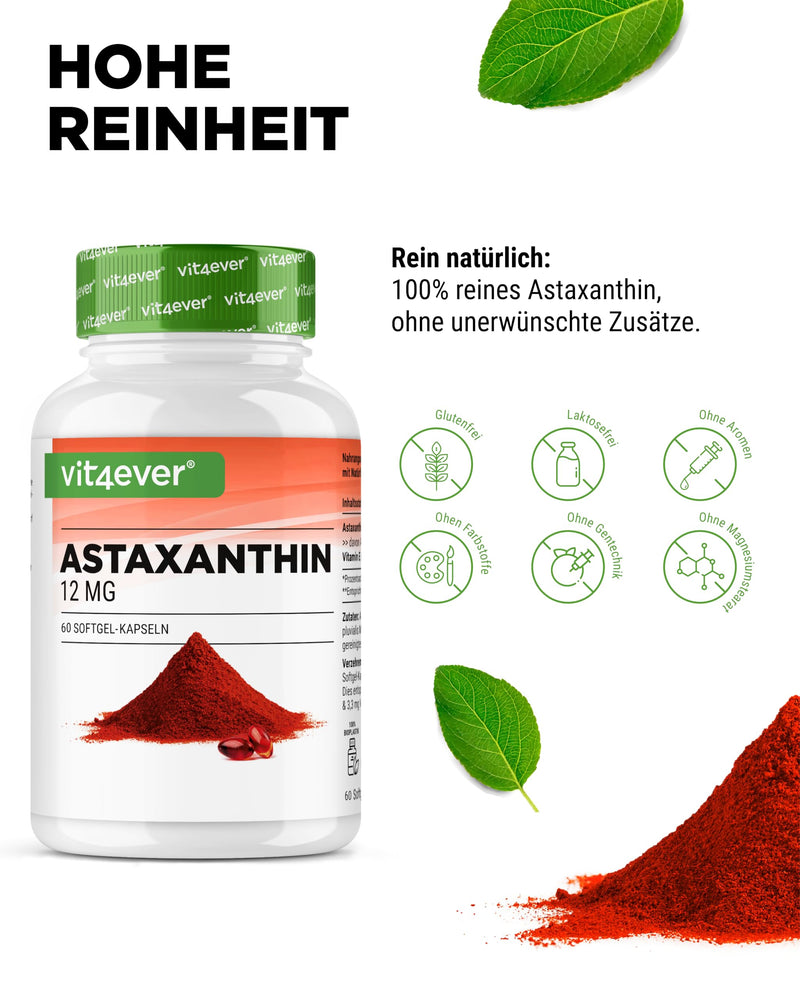 [Australia] - Astaxanthin 12 mg - 60 Softgel Capsules (4 Month Supply) - Made from Haematococcus Pluvialis Microalgae - With Vitamin E and Olive Oil 