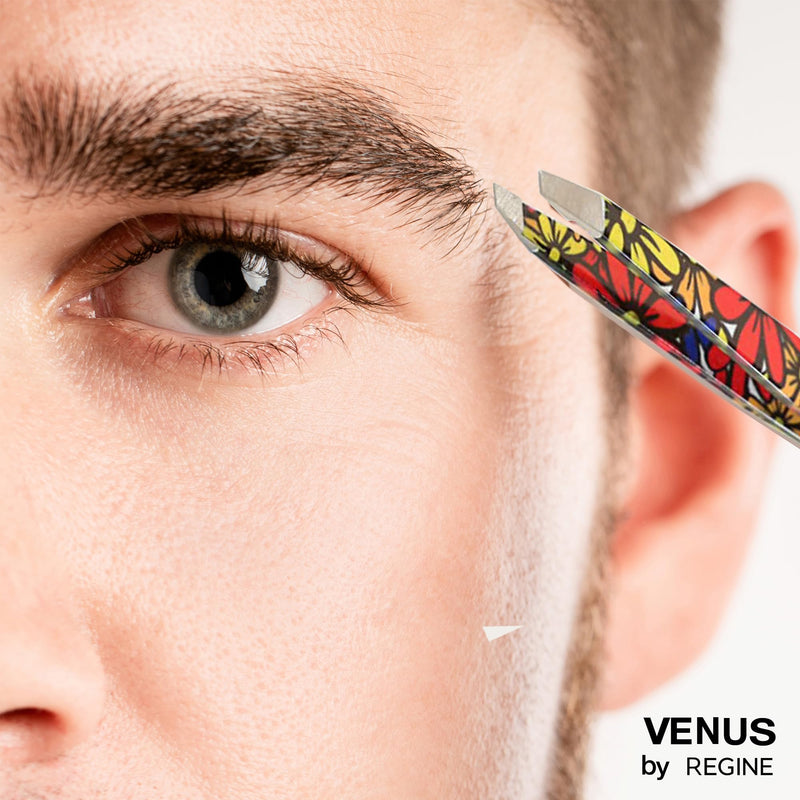 Venus by Regine Slant Tweezers - Handmade Precision Tool for Women & Men, 25-Degree Angle for Shaping Eyebrows & Grooming Facial Contours, Suitable for Eyebrow & Facial Hair Removal (Large Flowers) Large Flower