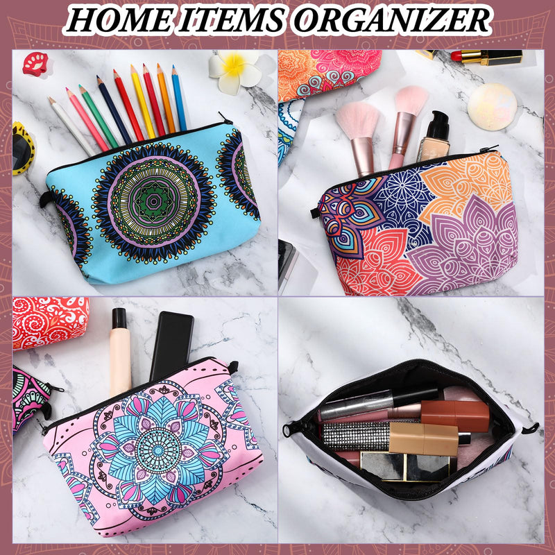 20 Pcs Bulk Makeup Bag for Women Appreciation Gifts for Teacher Canvas Cosmetic Bags with Zipper Pouches Waterproof Travel Toiletry Organizer for Girls Mother Teacher Nurse Bridesmaids (Mandala) 20 Mandala