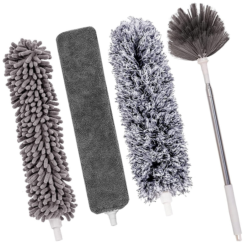 [Australia] - Microfiber Feather Duster 5-in-1 Kit, Dusters for Cleaning, Duster with Extension Pole 100 Inches, Cobweb Duster, Microfiber Dusters for High Ceilings and Fans, Blinds, Cars and Furniture A Gray 