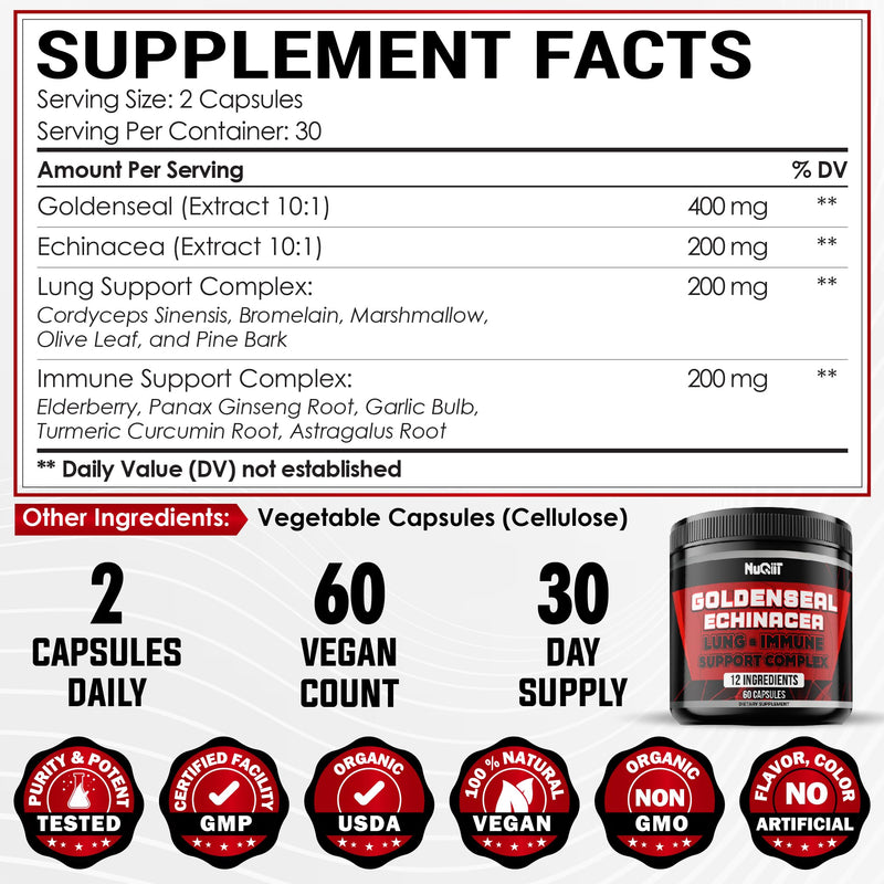 [Australia] - 1000mg Goldenseal Root Capsule with Echinacea, Panax Ginseng Root, Immune Support Complex as Elderberry, Garlic Bulb - 60 Capsules - Digestive Health, Body Balance & More - Goldenseal Root Powder 
